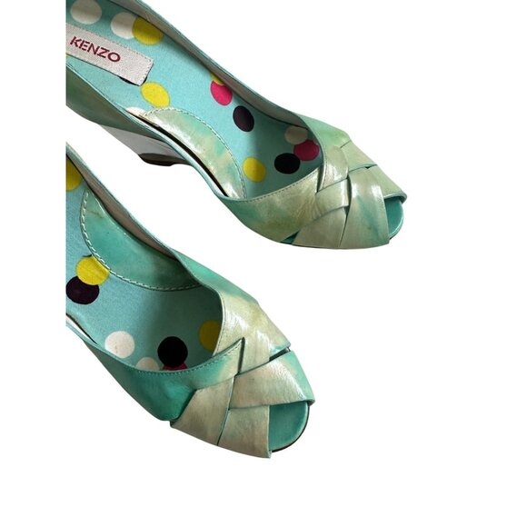 KENZO Blue Ombre Leather Lucite Wedges Size 7 / 37 - Picture 9 of 13